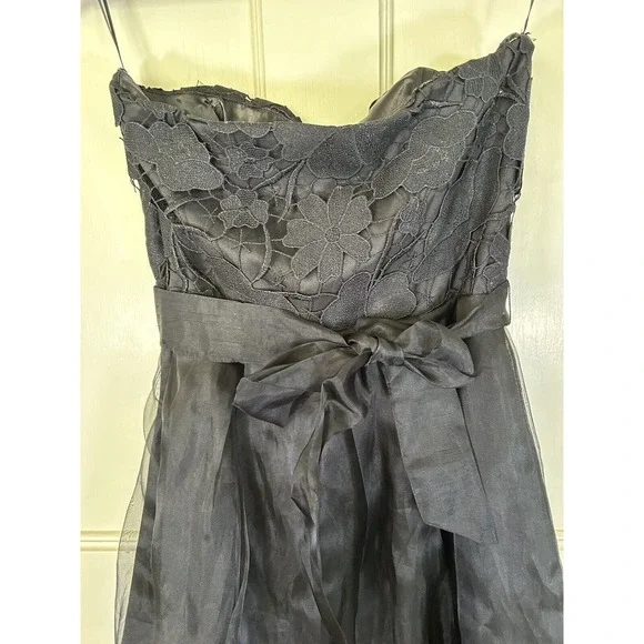 Eva Franco Women’s Black Strapless Mini Dress Embroidered Lace Size 10 - Picture 4 of 10